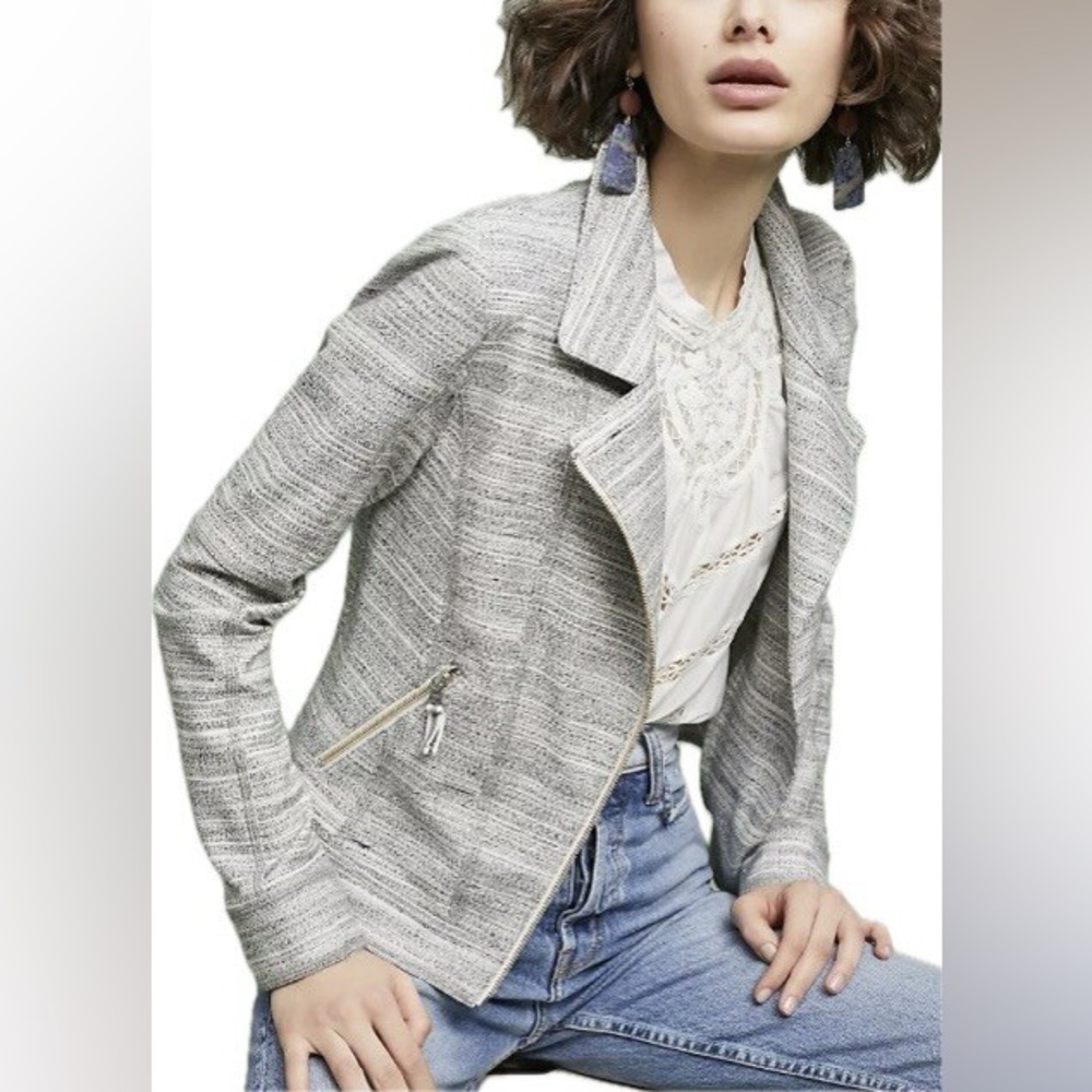 Anthropologie. Caitlin Cotton Moto Jacket. Black/White. Size XS.